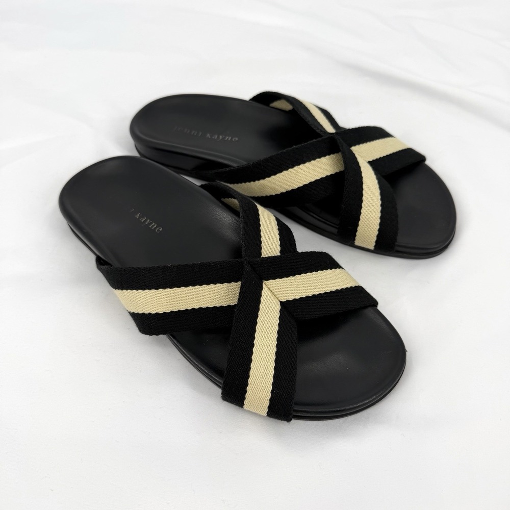 $325 Jenni Kayne Stripe Cotton Crossover Sandals Sz 39 EU 9 US Minimalist Beachy - Picture 2 of 7